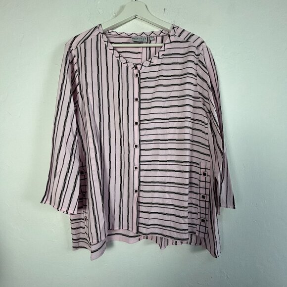 Habitat Womens Pink & Black Striped Button-Down Long-Sleeve Shirt Large Casual - Picture 1 of 8